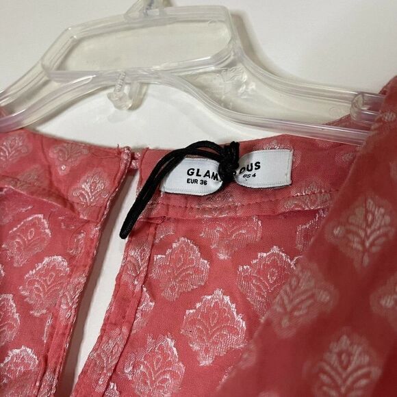 Glamorous pink ruffle tie mini dress size US 4 - Picture 4 of 6